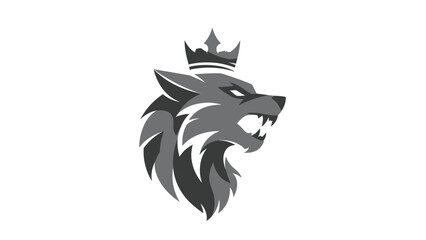 Stylized roaring wolf head with crown vector illustration.