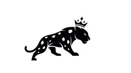 Black leopard wearing a crown, symbol of royalty and power.