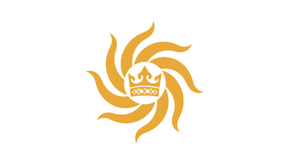 Obraz premium Elegant golden crown surrounded by swirling sun rays on a white background.
