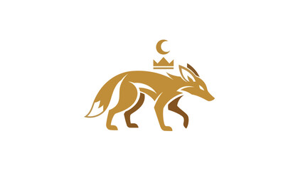 Elegant royal fox with crown and crescent moon logo on white background.
