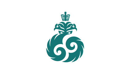 Maori koru symbol with crown on white background