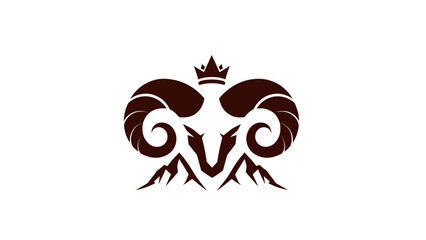 Majestic Ram Head Logo with Crown and Mountain Peaks