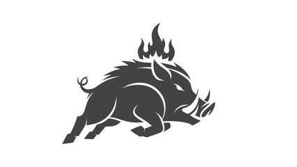 Stylized wild boar running with flames on its head.