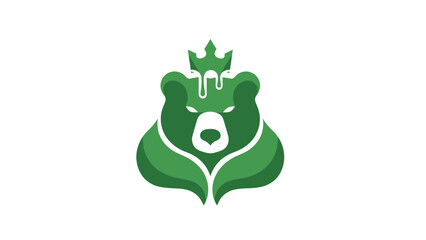 Green Bear Icon with Royal Crown and Leaf Body Design