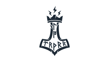 Thor's hammer with runes and lightning bolt