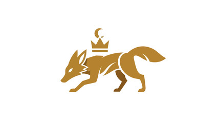Golden fox wearing a crown, stylized logo design.