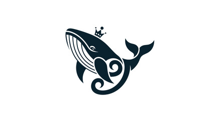 Stylized whale wearing a crown, representing royalty and the ocean.