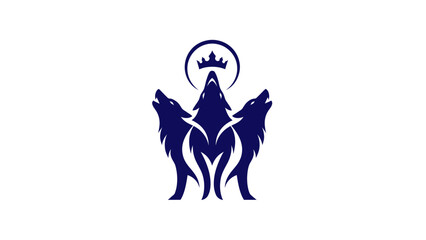 Three wolves howling at a crown above a circle, dark blue logo
