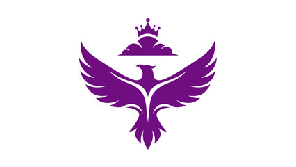 Obraz premium Royal purple phoenix or eagle with crown and cloud logo design