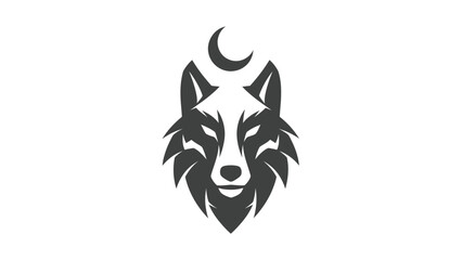 Mystical wolf head logo with a crescent moon symbol