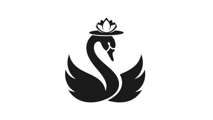 Elegant Black Swan with Lotus Flower Crown Logo Illustration