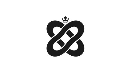 Stylized Crown and Intertwined Knot Symbol on White Background