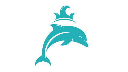 Stylized dolphin jumping with waves vector illustration.