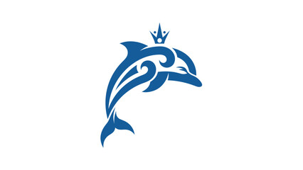 Blue dolphin with crown and tribal pattern