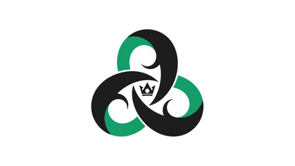 Abstract interwoven loop symbol with a central crown design.