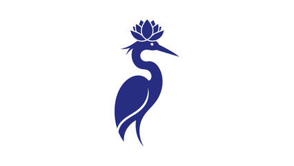 Stylized Heron with Lotus Flower Crown Logo Design