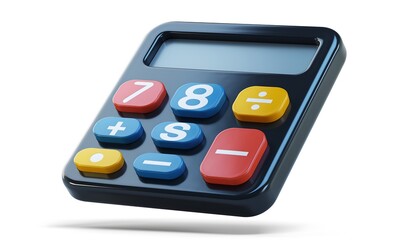 3D floating calculator icon with oversized colorful buttons in a playful yet professional business style, isolated on clean white background for finance and office themes.