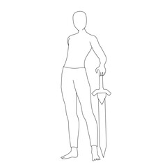 Greatsword Downward Outline Pose for Fantasy Characters