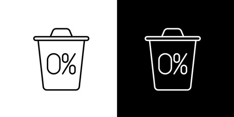 Vector icon illustration of an empty digital trash can icon with a 0% indicator, representing successful data cleanup, file removal, and system optimization for a clean digital workspace