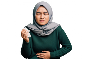 Young Muslim Woman Feeling Sick and Holding Tissue.