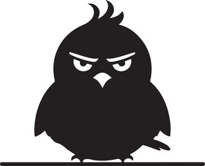 Grumpy Cartoon Bird Silhouette — Funny Angry Bird Character Vector