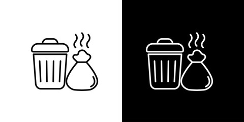 Trash can and garbage bag icon representing waste disposal and recycling