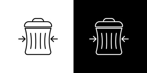 A sleek outline icon of a trash can featuring inward arrows, visually representing data compaction, optimized storage, or efficient file management within digital systems
