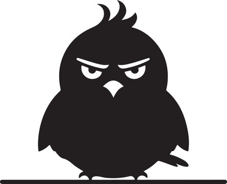 Grumpy Cartoon Bird Silhouette &mdash; Funny Angry Bird Character Vector