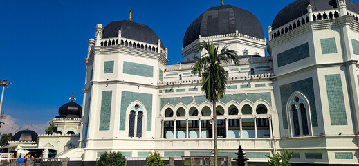 The beautiful view of Great Mosque of Medan or Masjid Raya Al Mashun is a mosque. Landmark and largest mosque in Medan, North Sumatra, Indonesia.