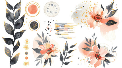 Elegant Watercolor Floral Pattern with Abstract Botanical Elements