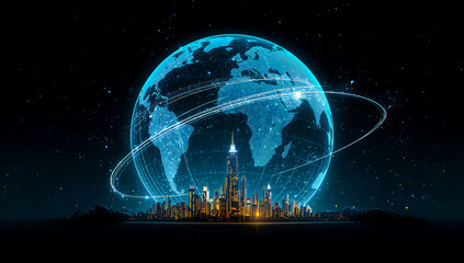 Global network technology world city digital connection communication