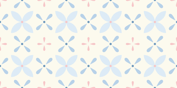 Hand-drawn Delft geometric flower pattern in soft pastel colors