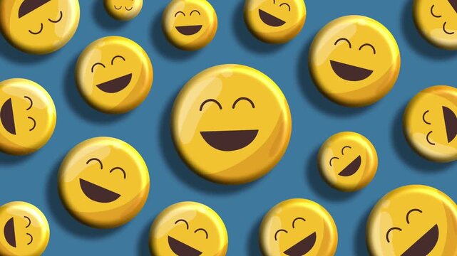 Yellow smiling emojis displayed on clean blue background