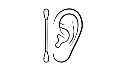 Ear and Cotton Swab Line Art – Personal Hygiene and Ear Cleaning Illustration