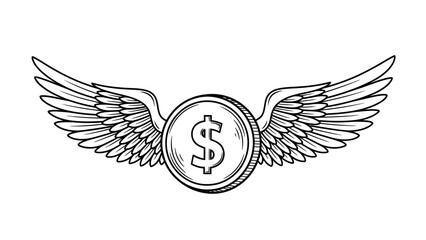 Fototapeta premium Flying Dollar Symbol with Wings – Money Concept Illustration for Finance and Investment