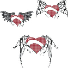 winged hearts pixel pack collection in huichol mexican art vector format
