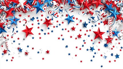 Naklejka premium Vibrant ribbons and stars create a festive atmosphere for the 4th of July.