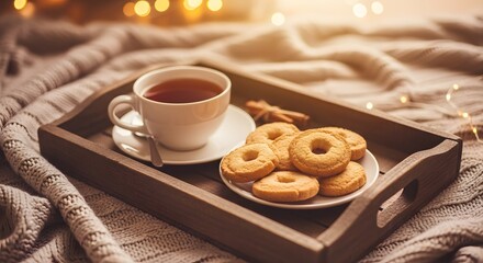 Cozy Winter Tea and Cookies on Warm Hygge Setup &ndash; Relaxing Holiday Lifestyle Scene