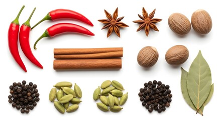 Fresh Herbs and Spices Isolated on Pure White Background