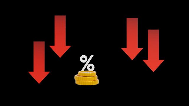 3D Decreasing Interest Rates with Coin Stacks | Alpha Channel