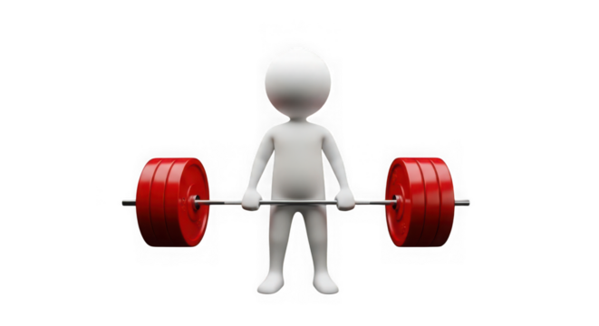 3d stick figure lifting barbell with red weights, isolated on transparent background - Powered by Adobe