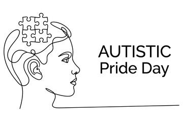 Autistic Pride Day Vector,
Human Head Jigsaw Puzzle Continuous Line Illustration
