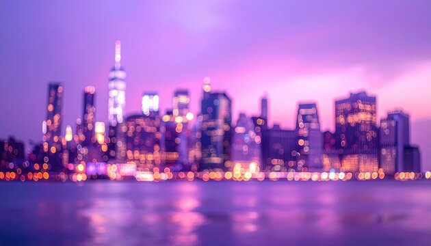 Blurred cityscape at dusk's purple glow