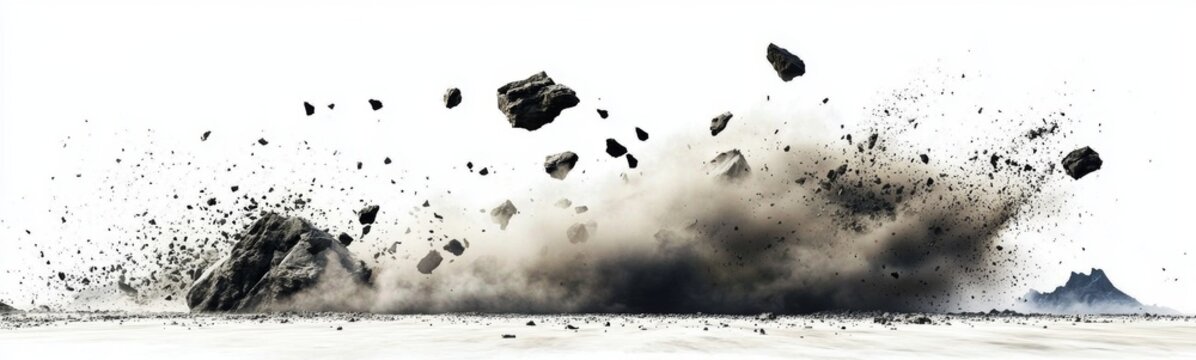 Conceptual illustration of mountain cliffs and flying dust particles.