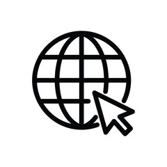 Minimalist globe icon with a cursor pointer, representing internet browsing, global access, online navigation, and worldwide connectivity