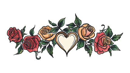 Vintage Heart with Red Roses Tattoo Illustration