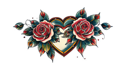 Vintage Heart with Roses Tattoo Illustration