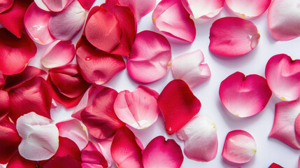 Pink and Red Rose Petals Scattered on White Background