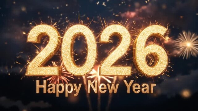 2026 new year fireworks background greetings celebration happy new year 3d text video new year. 4k videos