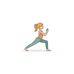 Fototapeta premium Illustration showcasing a serene woman practicing yoga in warrior pose for mindfulness and wellbeing